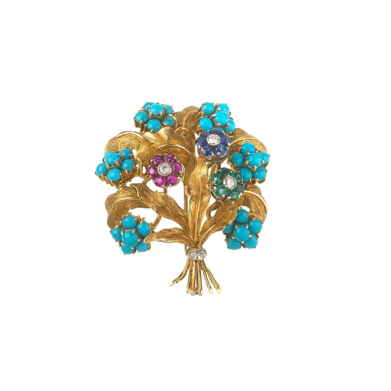 



MULTI GEM BOUQUET BROOCH IN 18KT TWO TONE GOLD  - Auction JEWELS - Pandolfini Casa d'Aste