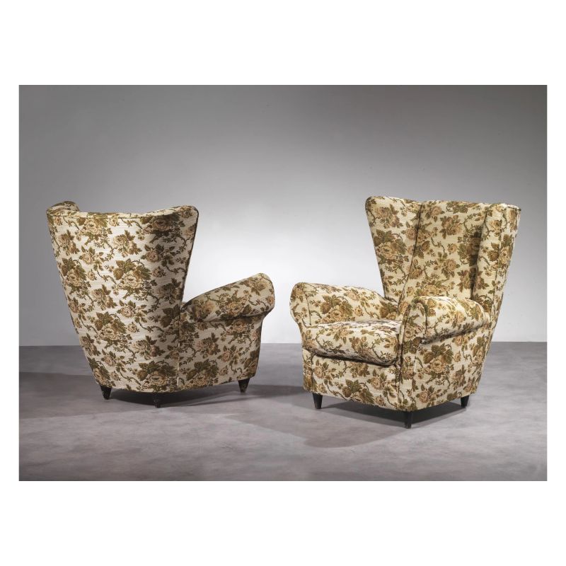 A PAIR OF ARMCHAIRS, WOODEN STRUCTURE, FLOWERS FABRIC UPHOLSTERY  - Auction 20TH CENTURY DESIGN - Pandolfini Casa d'Aste