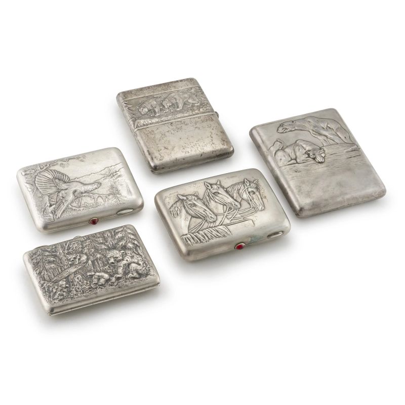 FIVE SILVER CIGARETTE BOXES, RUSSIA, BEGINNING OF 20TH CENTURY  - Auction Italian and european silvers - Pandolfini Casa d'Aste