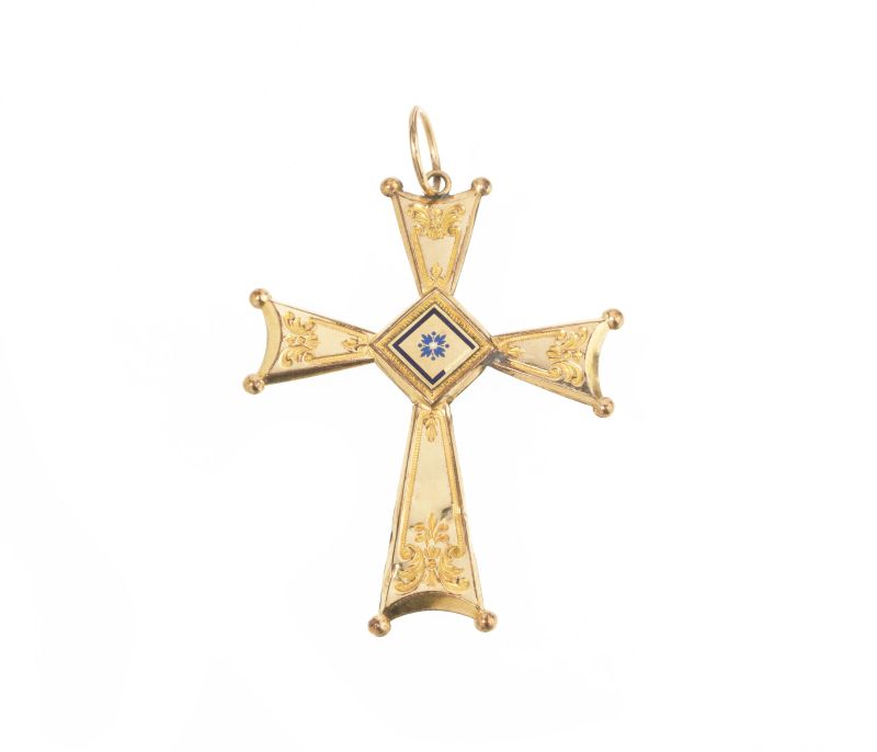 CROCE PENDENTE IN ORO GIALLO  - Auction Jewels, watches, pens and silver - Pandolfini Casa d'Aste