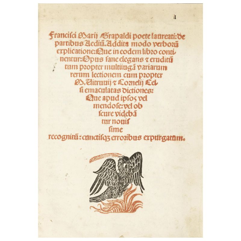 Grapaldi, Francesco Maria. De Partibus Aedium. Venezia, Bindoni, 1517.  - Asta LIBRI, MANOSCRITTI, AUTOGRAFI E STAMPE - Pandolfini Casa d'Aste