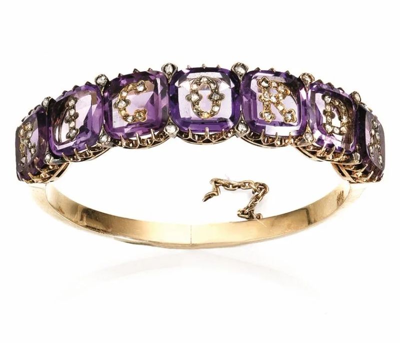 Bracciale, fine sec. XIX, in oro rosa, ametiste e diamanti  - Auction Important Jewels and Watches - I - Pandolfini Casa d'Aste