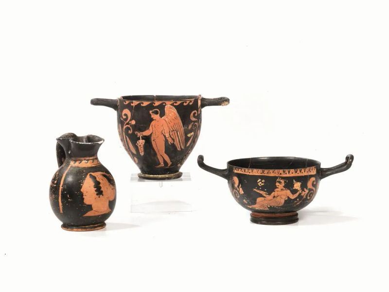 KYLIX, SKYPHOS E OINOCHOE APULI  - Auction Antiquities - Pandolfini Casa d'Aste