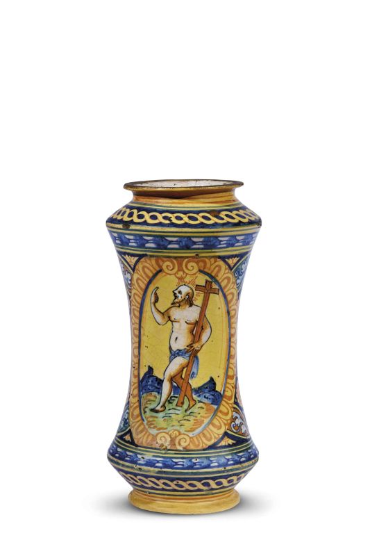 A PHARMACY JAR (ALBARELLO), PALERMO, MID 16TH CENTURY  - Auction CERAMICA. MAIOLICHE E PORCELLANE DAL XVI AL XIX SECOLO - Pandolfini Casa d'Aste