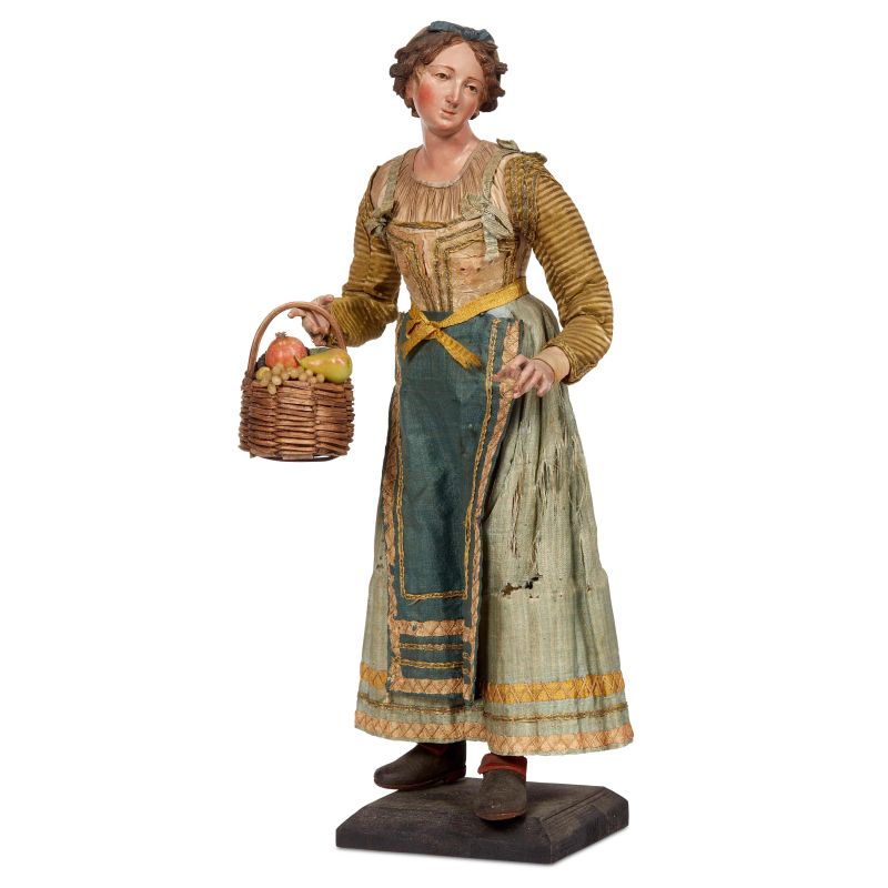 



A YOUNG PEASENT WOMAN WITH A BASKET OF FRUIT, NAPLES, 18TH CENTURY  - Auction NEAPOLITAN NATIVITY SHEPHERDS - Pandolfini Casa d'Aste