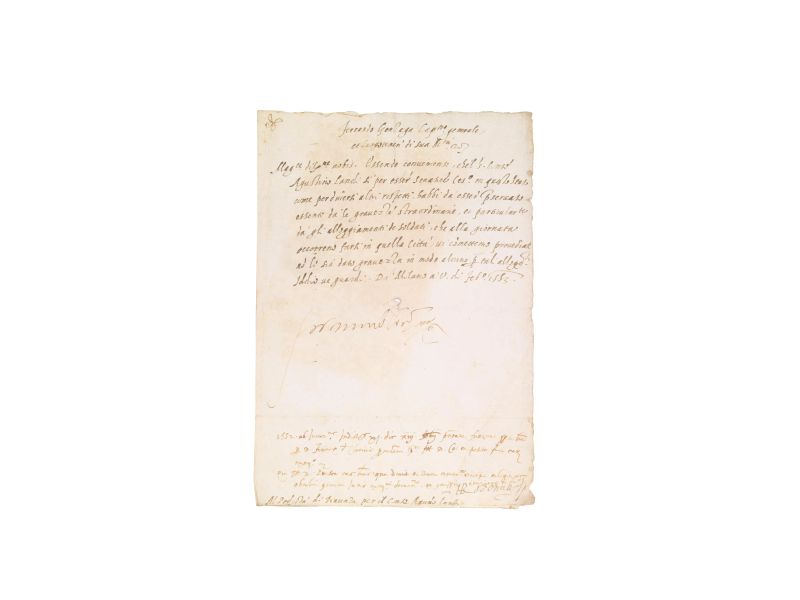 FERRANTE I GONZAGA (1507-1557). Lettera manoscritta con firma autografa e sigillo impresso, datata 5 febbraio 1553, una pagina in 4to, indirizzata a Pietro Marliano, Podest&agrave; di Piacenza, al quale il Gonzaga chiede che l&rsquo;ambasciatore e politico Agostino Landi (ca. 1500-1555) non sia gravato dal problema degli alloggiamenti dei soldati in Piacenza. Ferrante I Gonzaga fu un condottiero italiano, uomo di fiducia dell&rsquo;Imperatore Carlo V, che lo nomin&ograve; vicer&eacute; di Sicilia dal 1535 al 1546 e governatore di Milano dal 1546 al 1554; dal 1539 fu sovrano della Contea di Guastalla.  - Asta LIBRI, MANOSCRITTI E AUTOGRAFI - Pandolfini Casa d'Aste