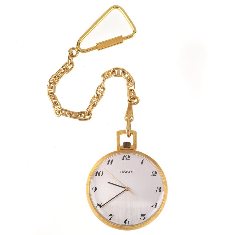 Tissot : TISSOT YELLOW GOLD POCKET WATCH WITH A SMALL CHAIN  - Auction TIMED AUCTION | WATCHES AND PENS - Pandolfini Casa d'Aste