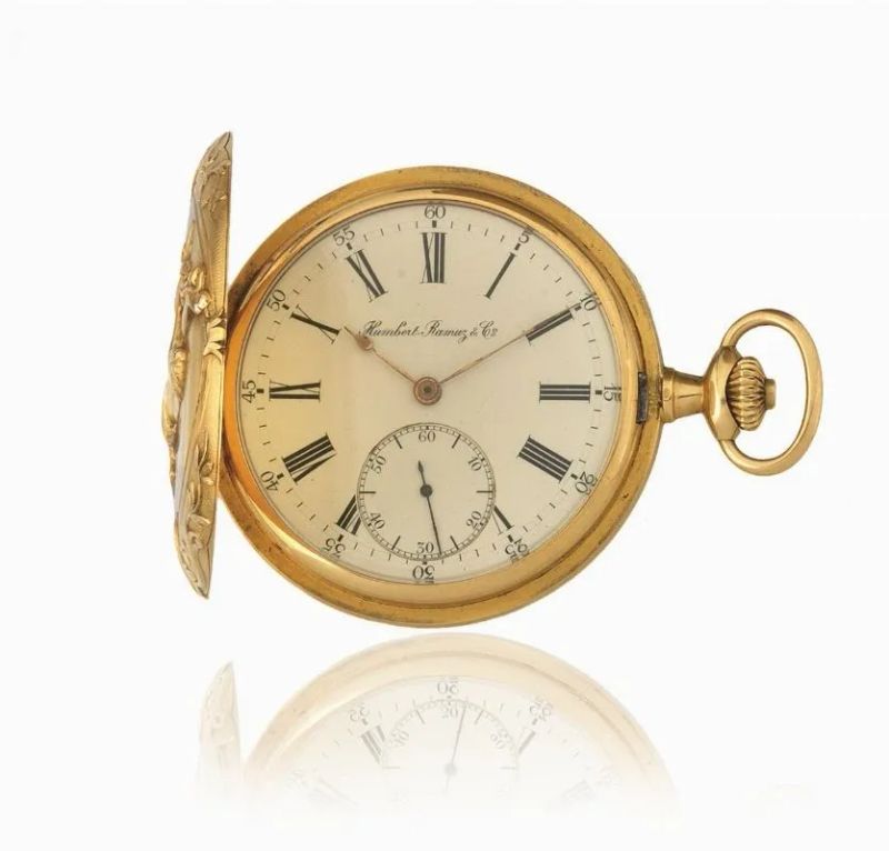 OROLOGIO DA TASCA HUMBERT RAMUZ &amp; CO., 1915 CIRCA, IN ORO GIALLO 18 K, CON SCATOLA  - Asta OROLOGI DA POLSO E DA TASCA - Pandolfini Casa d'Aste