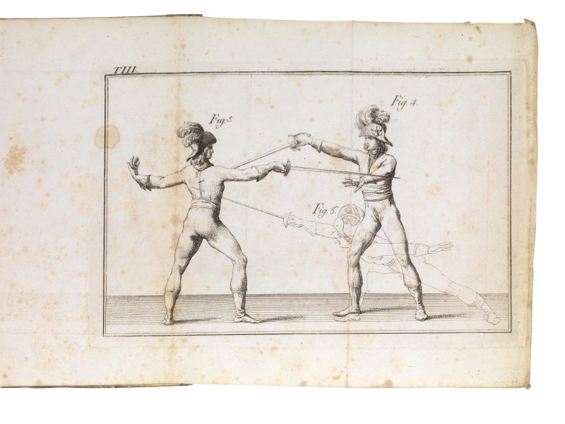 (Scherma &ndash; Illustrati 800) BERTELLI, Paolo. Trattato di scherma ossia modo di maneggiare la spada e la sciabla di Paolo Bertelli. Bologna, per le stampe di Ulisse Ramponi, 1800.  - Auction Fine silver, Coins and Medals, Books - Pandolfini Casa d'Aste