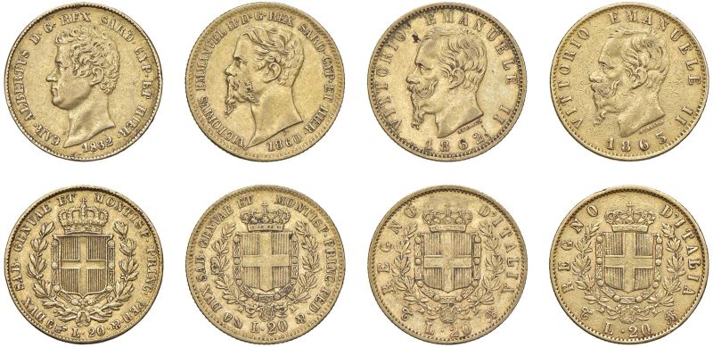 



SAVOIA. QUATTRO MONETE DA 20 LIRE  - Auction COINS OF TUSCAN MINTS, HOUSE OF SAVOIA AND VENETIAN ZECHINI. GOLD COINS AND MEDALS FOR COLLECTION - Pandolfini Casa d'Aste