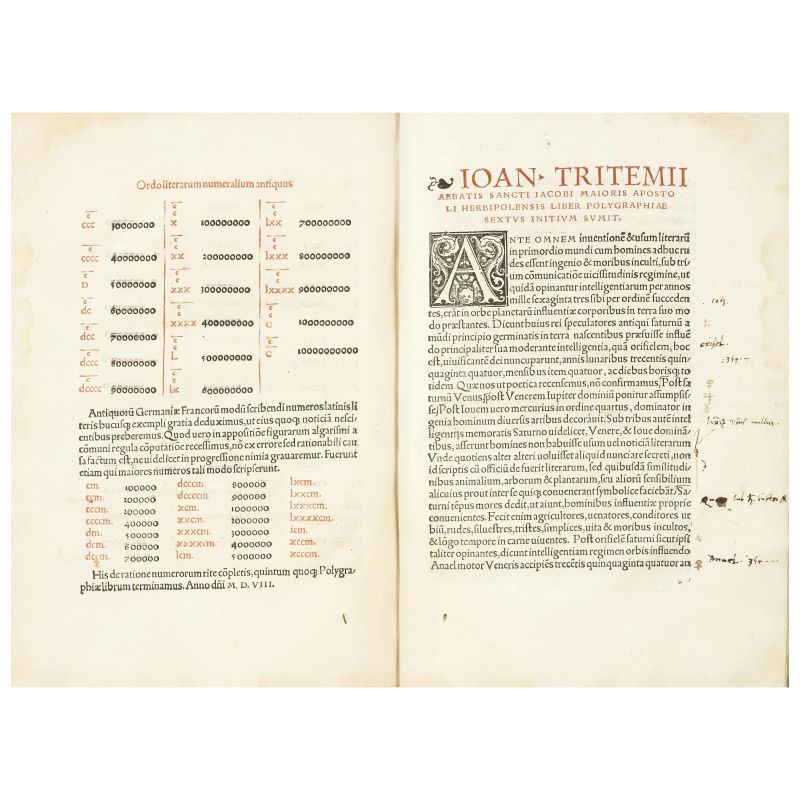 Tritemio. Polygraphiae libri sex. [Basilea], Haselberg, 1518.  - Asta LIBRI, MANOSCRITTI, AUTOGRAFI E STAMPE - Pandolfini Casa d'Aste