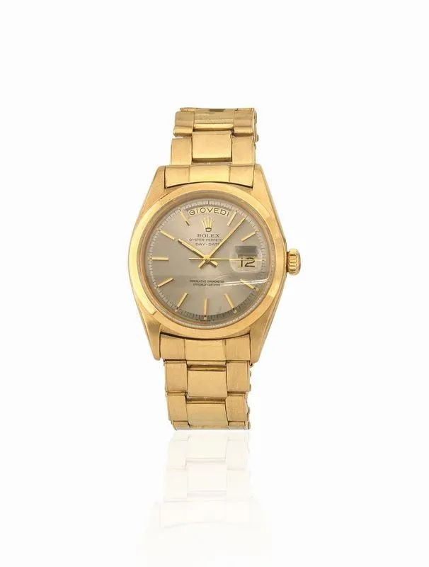 OROLOGIO DA POLSO ROLEX OYSTER PERPETUAL DAY-DATE,  REF. 1803, CASSA N. 1’584’461, IN ORO GIALLO 18K, CON GARANZIA DATATA 1967  - Auction WATCHES - Pandolfini Casa d'Aste