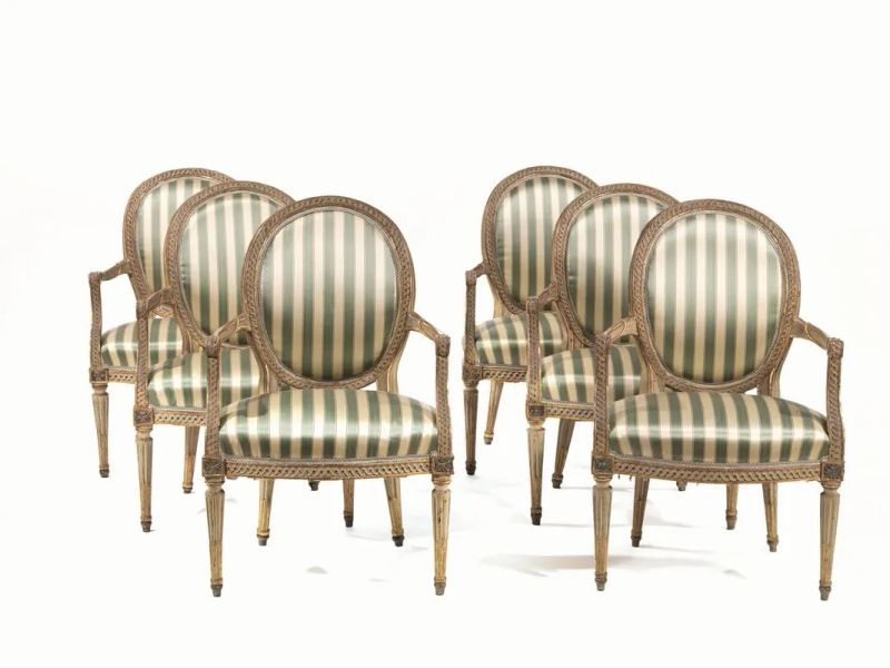 SEI POLTRONE, PIEMONTE, PERIODO LUIGI XVI  - Auction Important Furniture and Works of Art, Porcelain and Maiolica - Pandolfini Casa d'Aste
