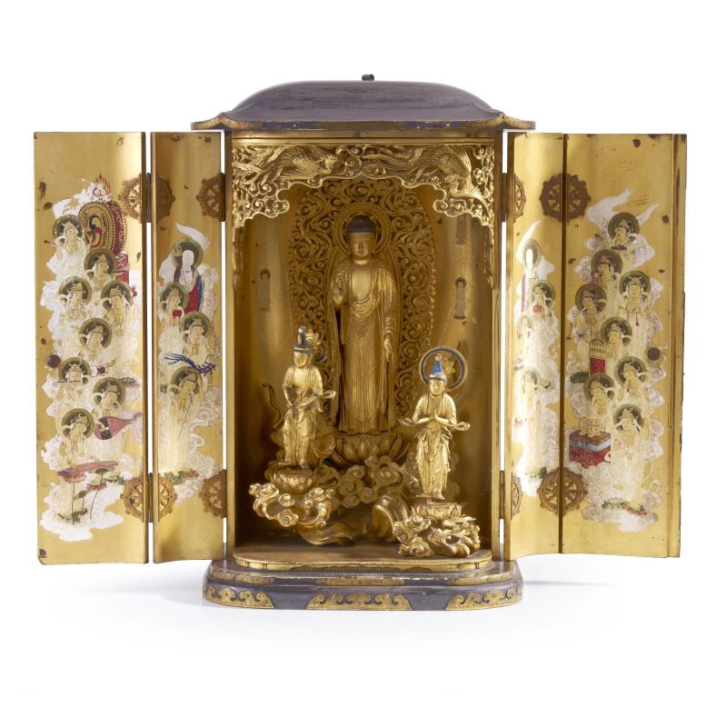 



A JAPANESE GILT WOOD TRIPTYCH SHRINE (ZUSHI), MEIJI&ndash; TAISHO PERIOD, LATE 19TH&ndash;EARLY 20TH CENTURY   - Auction Asian Art | 东方艺术 - Pandolfini Casa d'Aste