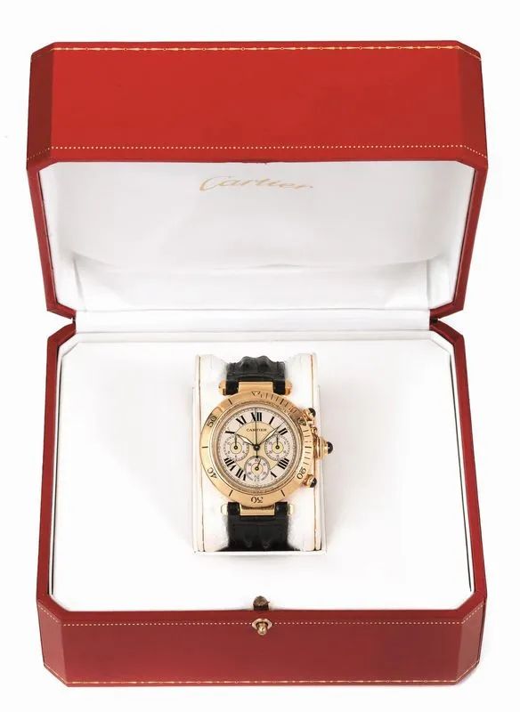 OROLOGIO DA POLSO CON CRONOGRAFO CARTIER PASHA, REF. 2111-1, CASSA N. M201091, ANNI ’90, IN ORO GIALLO 18 K  - Auction watches - II - Pandolfini Casa d'Aste