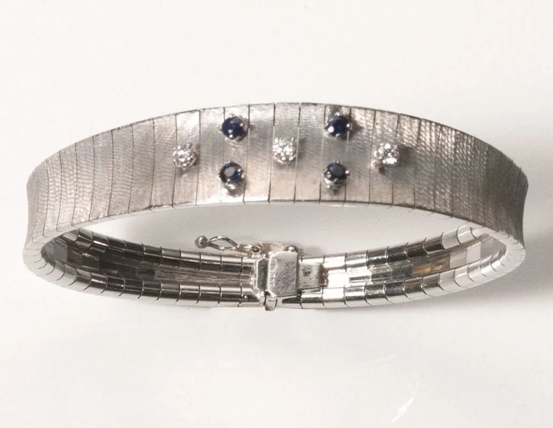 Bracciale, anni '60, in oro bianco, zaffiri e diamanti  - Asta Importanti Gioielli e Orologi - I - Pandolfini Casa d'Aste
