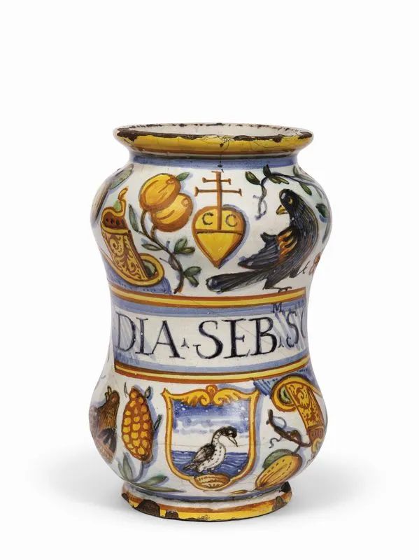 ALBARELLO A ROCCHETTO, DUCATO DI URBINO, FINE SECOLO XVI  - Auction The charm and splendour of maiolica and porcelain: the Pietro Barilla Collection and an important Roman collection - Pandolfini Casa d'Aste