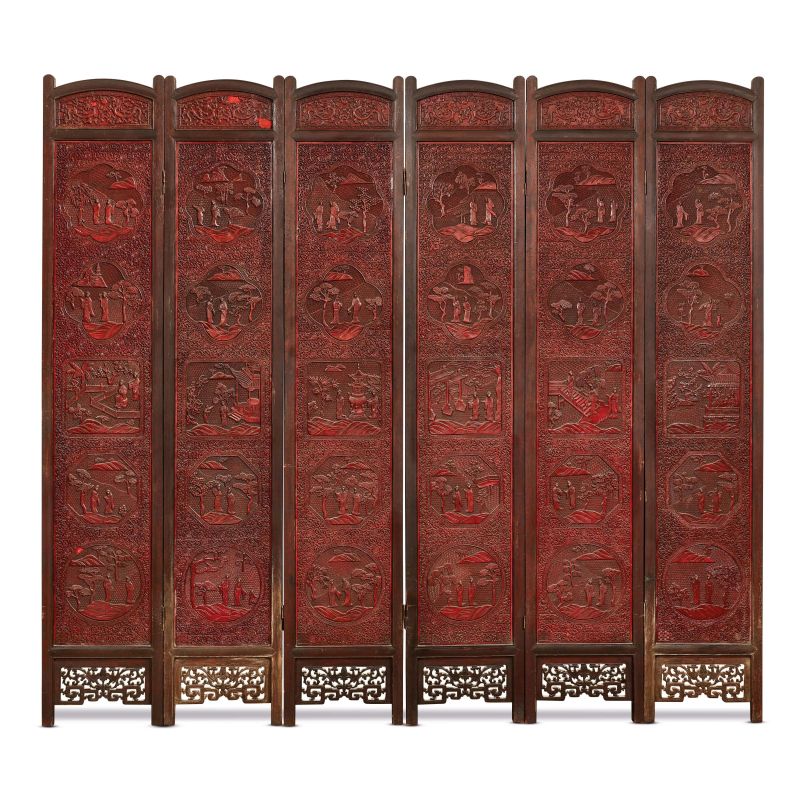 



RED LACQUER SCREEN, CHINA, QING DYNASTY, 19TH CENTURY  - Auction Asian Art | 东方艺术 - Pandolfini Casa d'Aste