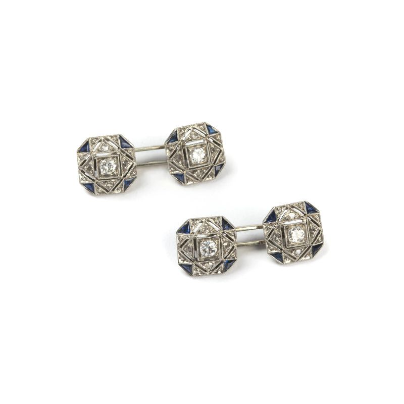 



DIAMOND AND SAPPHIRE CUFFLINKS IN 18KT WHITE GOLD AND PLATINUM  - Auction JEWELS - Pandolfini Casa d'Aste
