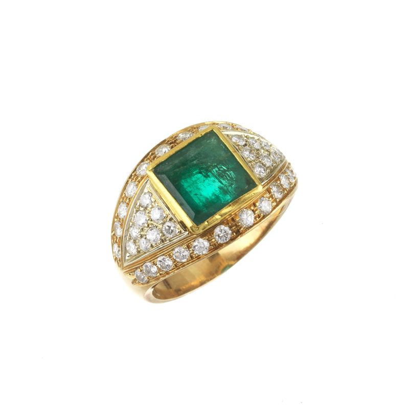 EMERALD AND DIAMOND RING IN 18KT YELLOW GOLD  - Auction ONLINE AUCTION | JEWELS - Pandolfini Casa d'Aste