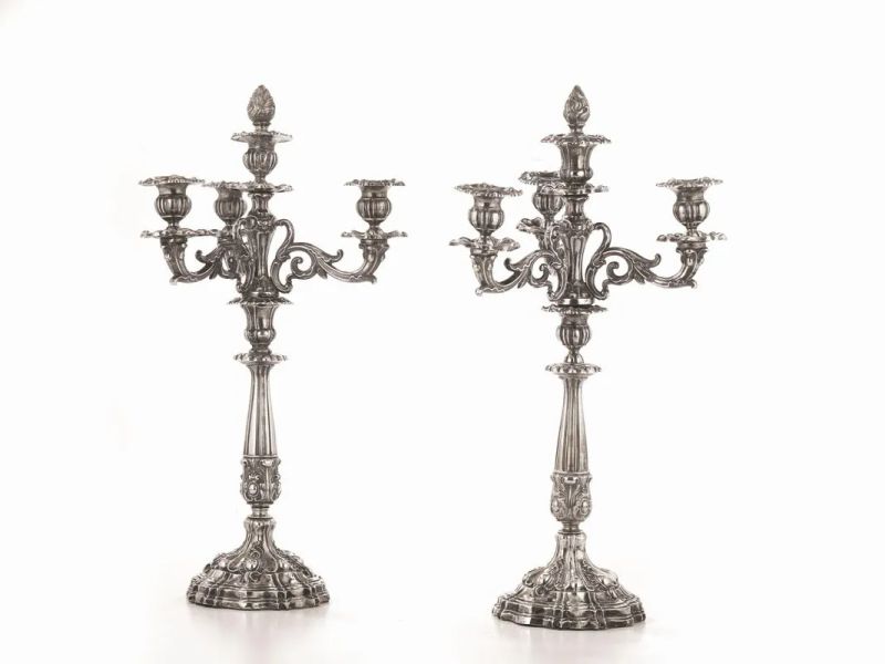 COPPIA DI CANDELABRI, MILANO, 1860 CIRCA, ARGENTIERE FRANCESCO CEPPI         - Asta ARGENTI ITALIANI ED EUROPEI ED OBJETS DE VERTU - Pandolfini Casa d'Aste