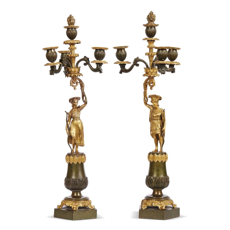 COPPIA DI CANDELABRI, FRANCIA, SECONDA MET&Agrave; SECOLO XIX  - Asta INTERNATIONAL FINE ART E UNA IMPORTANTE COLLEZIONE DI PENDOLE “AU BON SAUVAGE” - Pandolfini Casa d'Aste