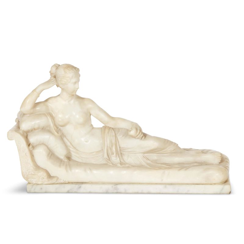 Italian School, 19th century, Paolina Borghese (after Canova), alabaster, 31x53x20 cm  - Auction International fine art - Pandolfini Casa d'Aste