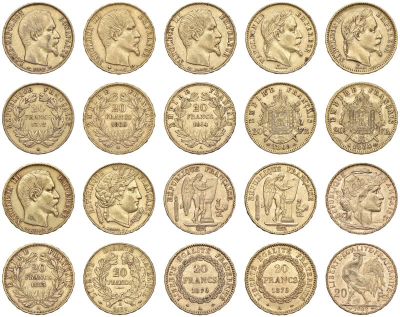 



FRANCIA. DIECI MONETE DA 20 FRANCHI   - Auction COINS OF TUSCAN MINTS, HOUSE OF SAVOIA AND VENETIAN ZECHINI. GOLD COINS AND MEDALS FOR COLLECTION - Pandolfini Casa d'Aste