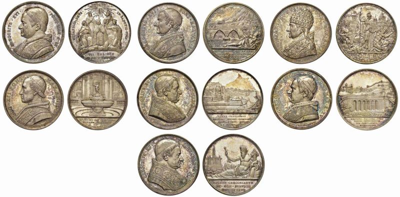 SETTE MEDAGLIE PAPALI IN ARGENTO  - Auction Collectible coins and medals. From the Middle Ages to the 20th century. - Pandolfini Casa d'Aste