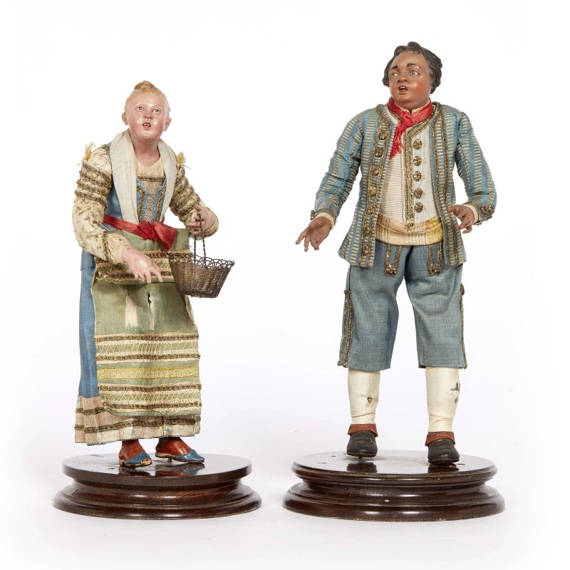 A PAIR OF YOUNG PEASANTS IN FESTIVE DRESS, NAPLES, 18TH/19TH CENTURIES  - Auction ONLINE AUCTION | NEAPOLITAN NATIVITY SHEPHERDS FROM AN IMPORTANT TUSCAN COLLECTION - Pandolfini Casa d'Aste