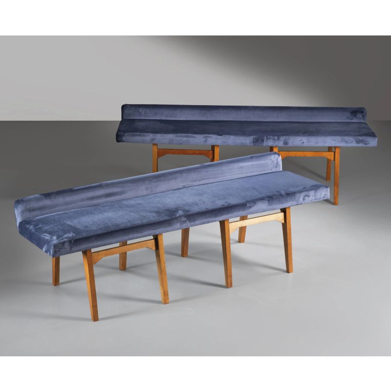 A COUPLE OF WOODEN BENCHES, FABRIC UPHOSTERED  - Auction DESIGN AND DECORATIVE ARTS - Pandolfini Casa d'Aste