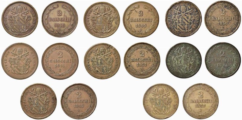 PIO IX (GIOVANNI MARIA MASTAI-FERRETTI 1846 - 1878), 8 MONETE DA DUE BAIOCCHI  - Auction Collectible coins and medals. From the Middle Ages to the 20th century. - Pandolfini Casa d'Aste