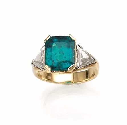 Anello in oro giallo, smeraldo e diamanti  - Auction Important Jewels and Watches - I - Pandolfini Casa d'Aste