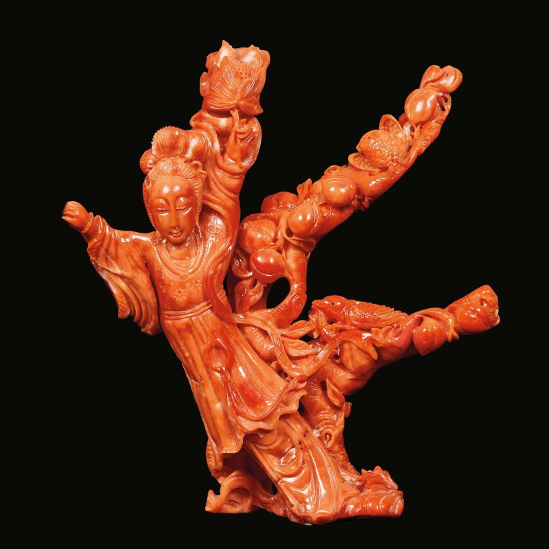  RED CORAL CARVING OF A FEMALE FIGURE, CHINA, QING DYNASTY, 19TH CENTURY  - Auction Asian Art | 东方艺术 - Pandolfini Casa d'Aste