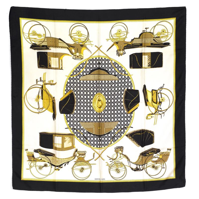 Hermes : HERMES SILK SCARF "CARRIAGES"  - Auction VINTAGE FASHION: HERMES, LOUIS VUITTON AND OTHER GREAT MAISON BAGS AND ACCESSORIES - Pandolfini Casa d'Aste