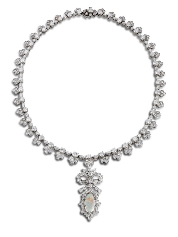 COLLANA DI DIAMANTI IN PLATINO E PENDENTE CON OPALE  - Auction FINE JEWELS - Pandolfini Casa d'Aste