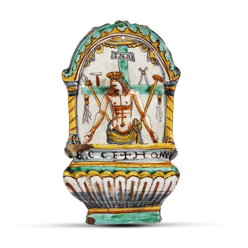 



A HOLY WATER STOUP, DERUTA, EARLY 17TH CENTURY  - Auction MAJOLICA AND PORCELAIN FROM THE RENAISSANCE TO THE 19TH CENTURY - Pandolfini Casa d'Aste