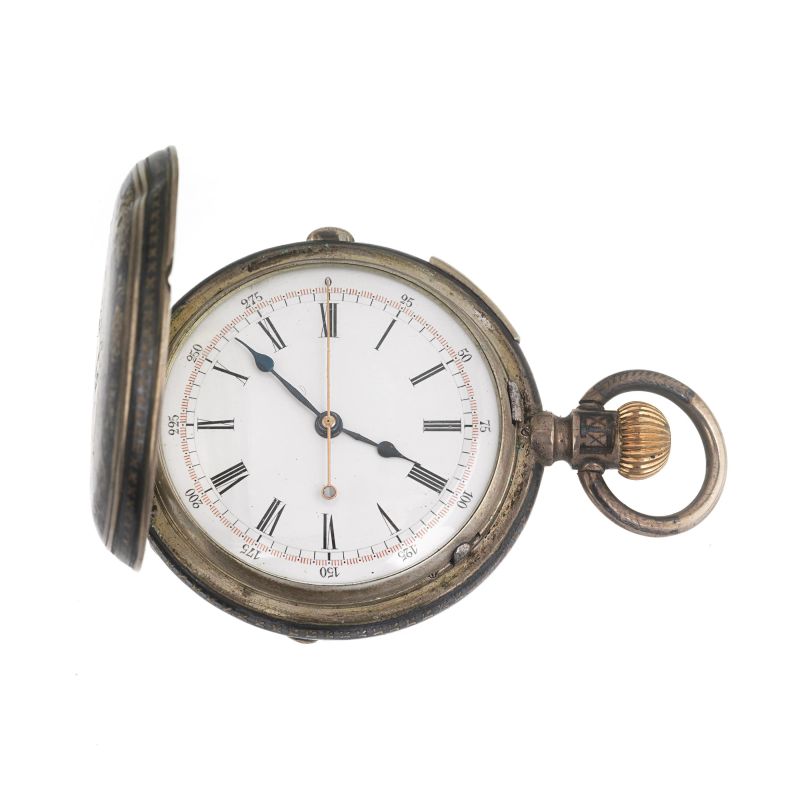 NIELLATED CHRONOGRAPH AND REPEATER SILVER POCKET WATCH  - Auction WATCHES AND PENS - Pandolfini Casa d'Aste