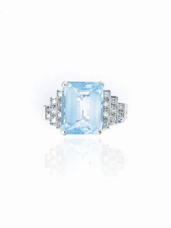 ANELLO IN ORO BIANCO, ACQUAMARINA E DIAMANTI  - Auction FINE JEWELS - Pandolfini Casa d'Aste