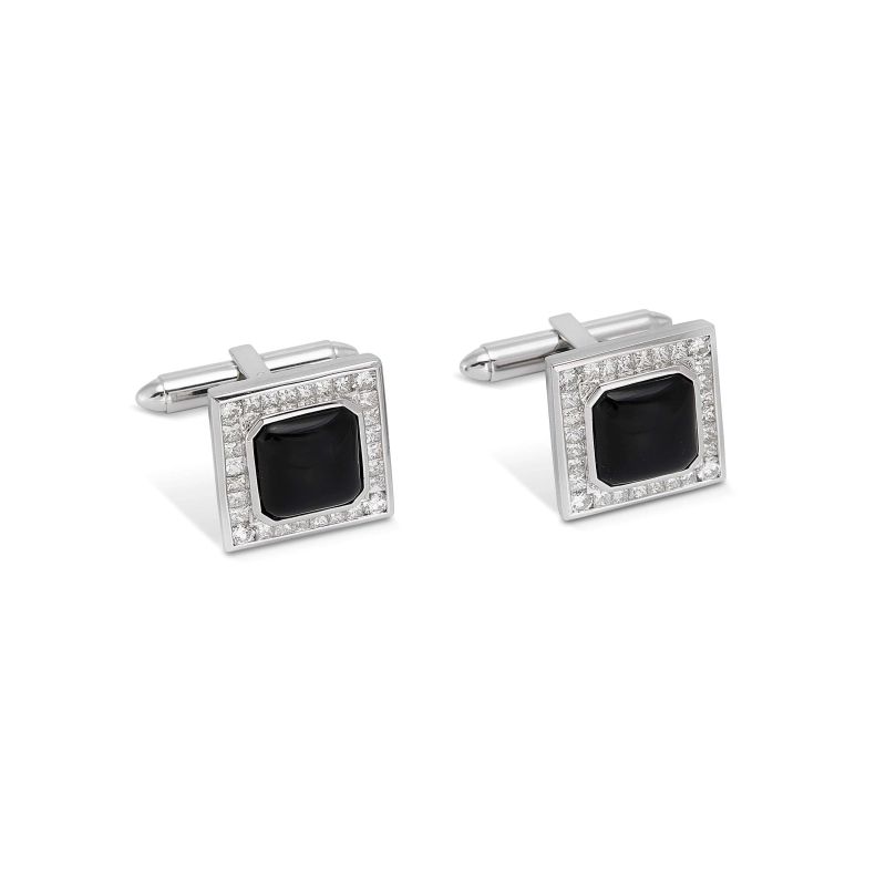 ONYX AND DIAMOND CUFFLINKS IN 18KT WHITE GOLD  - Auction JEWELS - Pandolfini Casa d'Aste