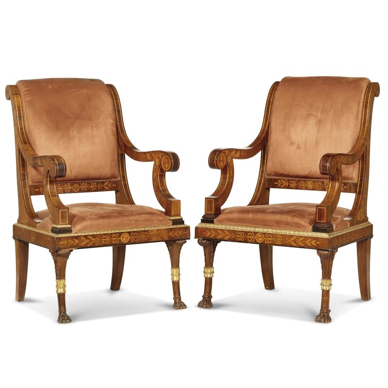 A PAIR OF ENGLISH ARMCHAIRS, FIRST HALF 19TH CENTURY  - Auction INTERNATIONAL FINE ART - Pandolfini Casa d'Aste