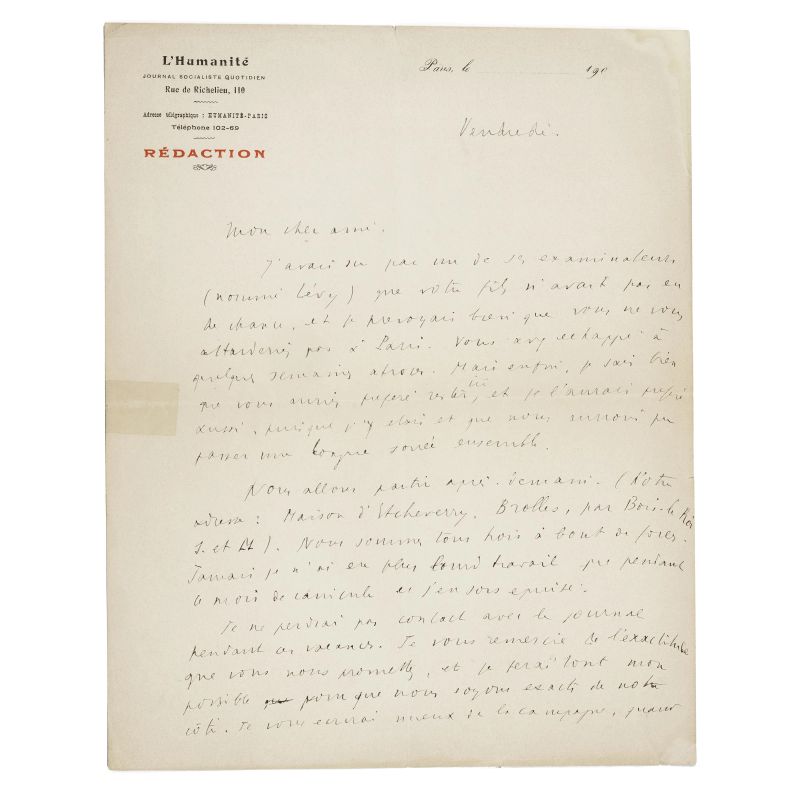 Letter from a great politician to a great man of letters, perpetual secretary of the French Academy  - Auction BOOKS, MANUSCRIPTS,  AUTOGRAPHS AND PRINTS - Pandolfini Casa d'Aste