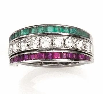 Anello in oro bianco, rubini, zaffiri, smeraldi e diamanti  - Auction Important Jewels and Watches - I - Pandolfini Casa d'Aste