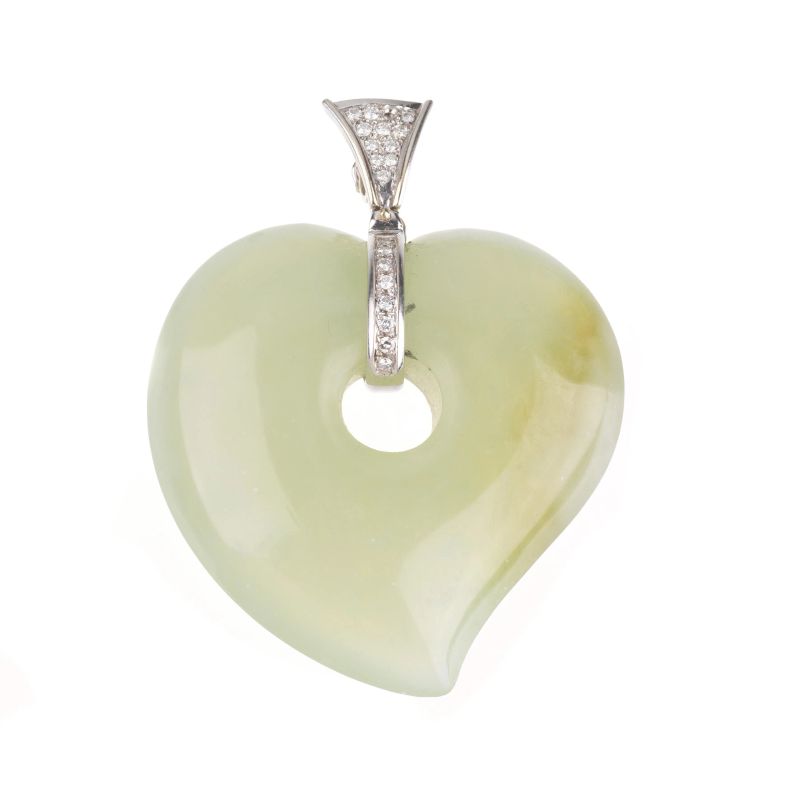 HEART-SHAPED JADE AND DIAMOND PENDANT  - Auction TIMED AUCTION | FINE JEWELS - Pandolfini Casa d'Aste