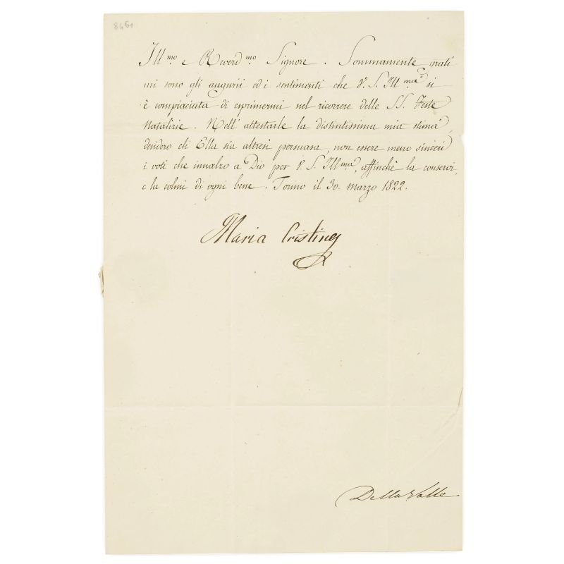 Rare autograph of the "Holy Queen", as she was called by the Neapolitans  - Auction BOOKS, MANUSCRIPTS,  AUTOGRAPHS AND PRINTS - Pandolfini Casa d'Aste