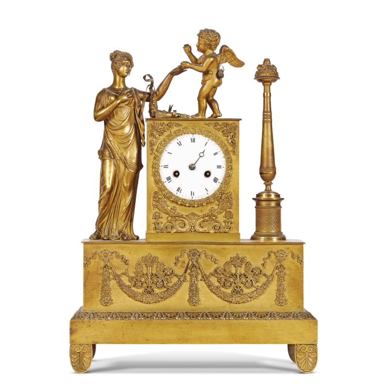 A MANTELPIECE CLOCK, FRANCE, EARLY 19TH CENTURY  - Auction INTERNATIONAL FINE ART AND AN IMPORTANT COLLECTION OF PENDULES “AU BON SAUVAGE” - Pandolfini Casa d'Aste