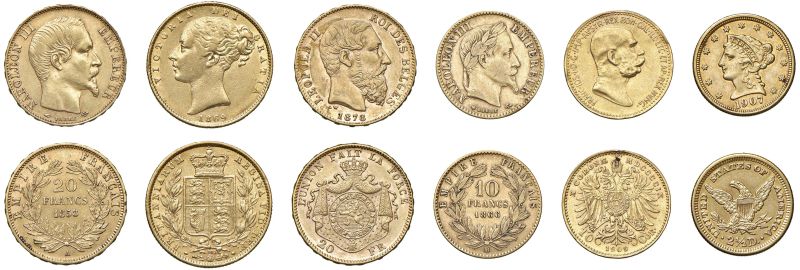 



VARI STATI. SEI MONETE D&rsquo;ORO  - Auction COINS OF TUSCAN MINTS, HOUSE OF SAVOIA AND VENETIAN ZECHINI. GOLD COINS AND MEDALS FOR COLLECTION - Pandolfini Casa d'Aste