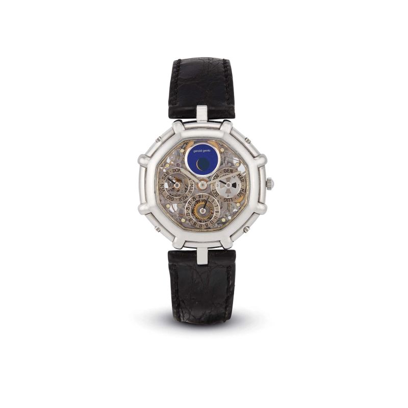 Gerald Genta : GERALD GENTA SKELETON IN PLATINO REF. 2539.4 CALENDARIO PERPETUO E FASI LUNARI  - Asta OROLOGI - Pandolfini Casa d'Aste