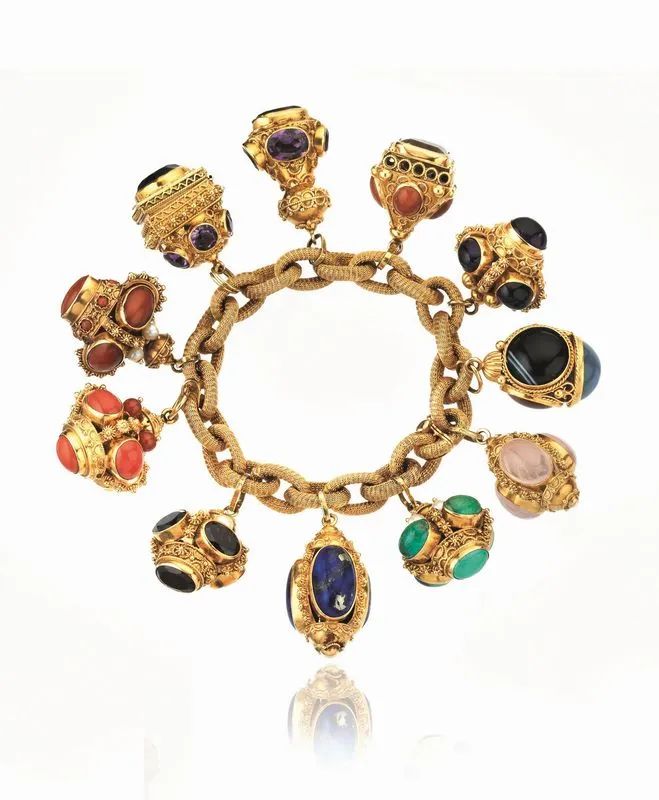 BRACCIALE IN ORO GIALLO, PIETRE DURE, PIETRE SEMIPREZIOSE E PERLE  - Asta GIOIELLI E OROLOGI DA POLSO E DA TASCA - Pandolfini Casa d'Aste