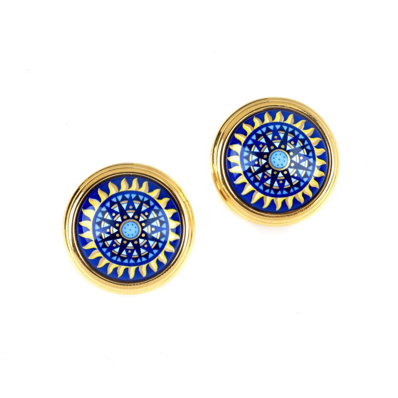 Hermes : HERMES CLOISONNE ROUND CLIP-ON EARRINGS  - Auction VINTAGE FASHION: HERMES, LOUIS VUITTON AND OTHER GREAT MAISON BAGS AND ACCESSORIES - Pandolfini Casa d'Aste
